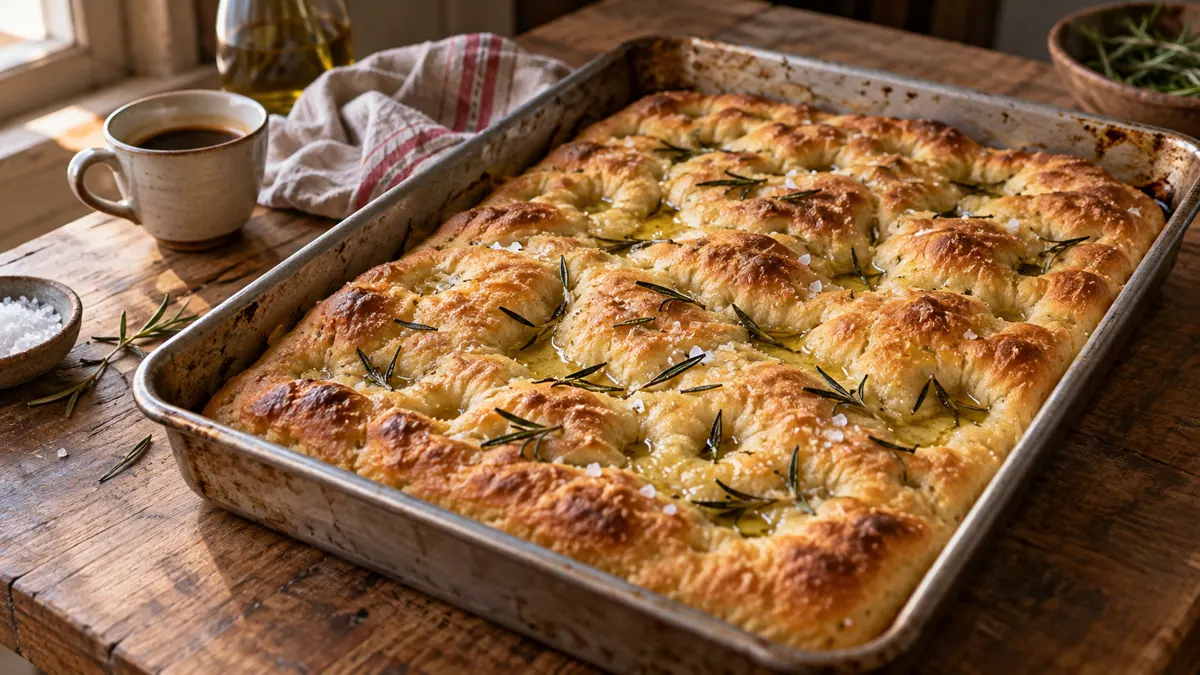 Focaccia al rosmarino appena sfornata